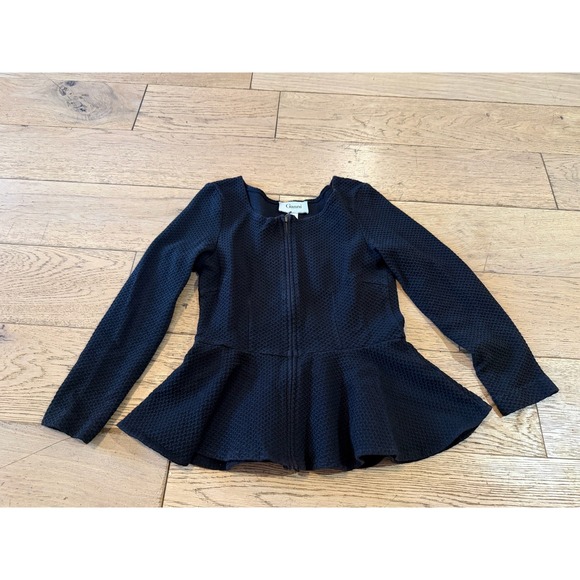 Ganni Jackets & Blazers - Ganni Black Textured Peplum Zip Front Jacket Top Size XS